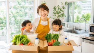 コープデリとパルシステムの違いを比較する子育てママと子どもたち