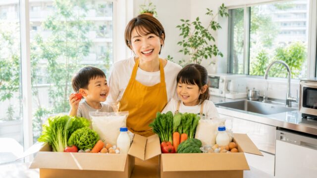 コープデリとパルシステムの違いを比較する子育てママと子どもたち