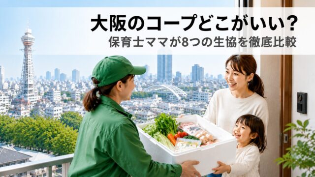 大阪で生協の宅配を受け取るママと子ども｜コープ8社比較